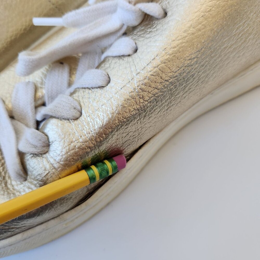 Sam Edelman Poppy Gold Leather Lace-Up Sneakers Metallic Glam Casual Showgirl - Picture 8 of 8